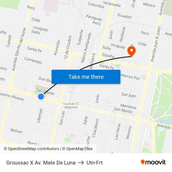 Groussac X Av. Mate De Luna to Utn-Frt map