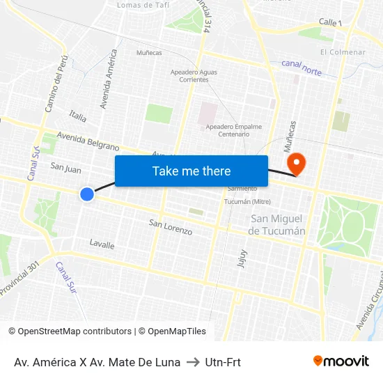 Av. América X Av. Mate De Luna to Utn-Frt map