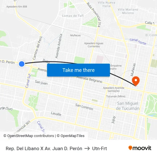 Rep. Del Líbano X Av. Juan D. Perón to Utn-Frt map