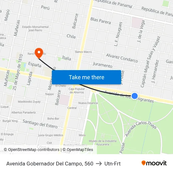 Avenida Gobernador Del Campo, 560 to Utn-Frt map
