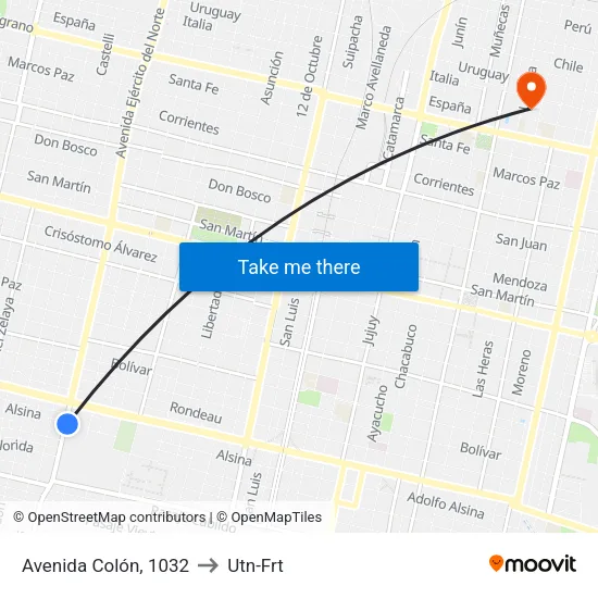 Avenida Colón, 1032 to Utn-Frt map