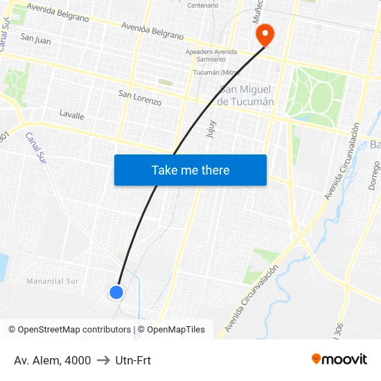Av. Alem, 4000 to Utn-Frt map