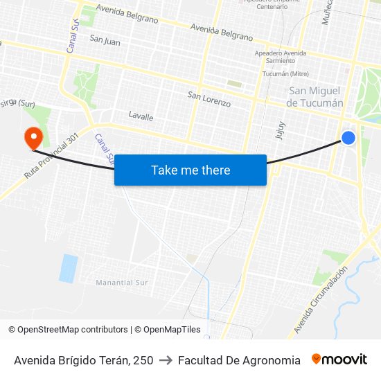 Avenida Brígido Terán, 250 to Facultad De Agronomia map