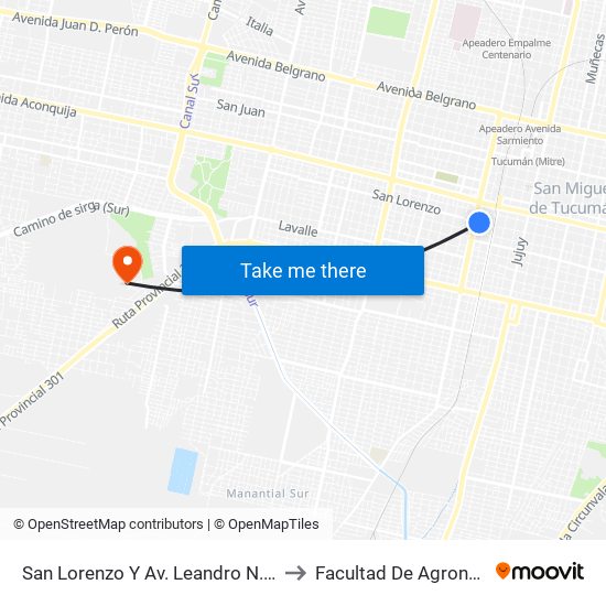 San Lorenzo Y Av. Leandro N. Alem to Facultad De Agronomia map