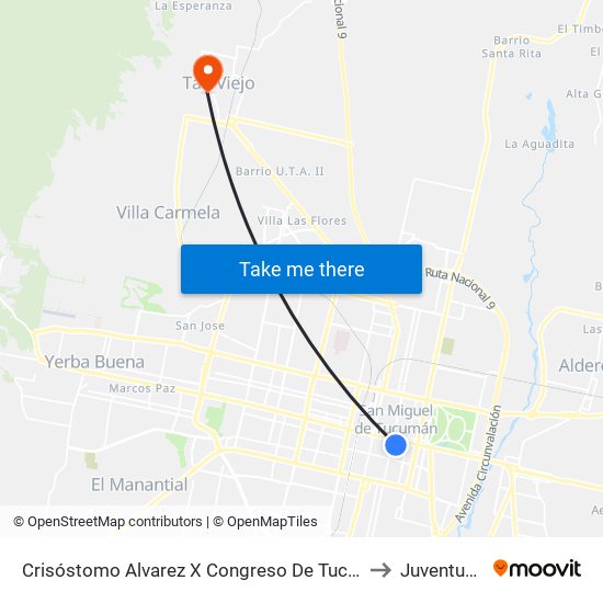 Crisóstomo Alvarez X Congreso De Tucumán (Casa Histórica) to Juventud Unida map