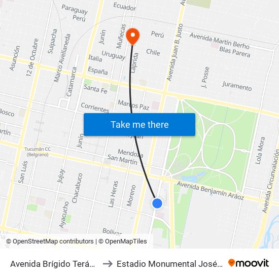 Avenida Brígido Terán, 250 to Estadio Monumental José Fierro map