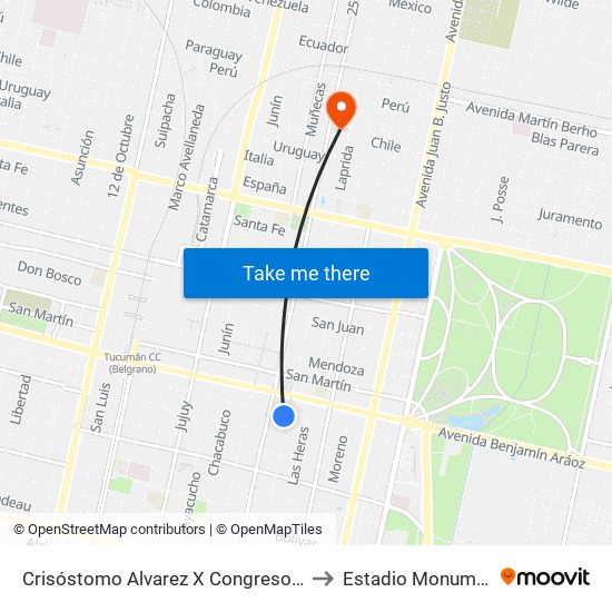 Crisóstomo Alvarez X Congreso De Tucumán (Casa Histórica) to Estadio Monumental José Fierro map