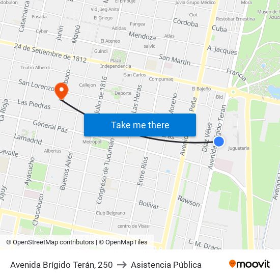Avenida Brígido Terán, 250 to Asistencia Pública map