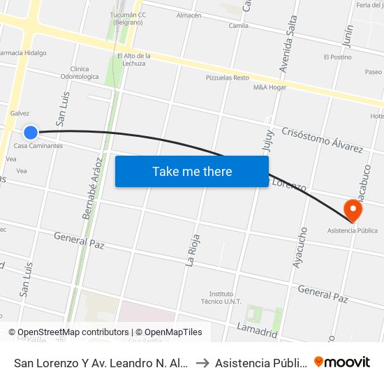 San Lorenzo Y Av. Leandro N. Alem to Asistencia Pública map