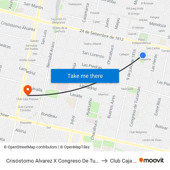 Crisóstomo Alvarez X Congreso De Tucumán (Casa Histórica) to Club Caja Popular map