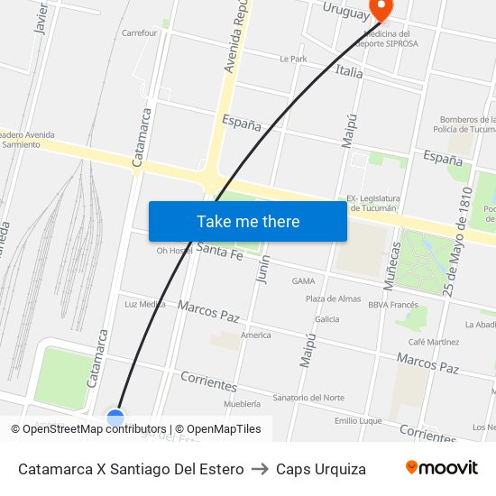 Catamarca X Santiago Del Estero to Caps Urquiza map