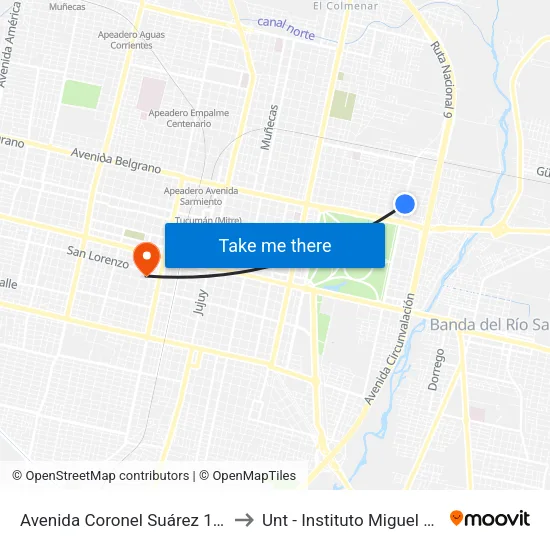 Avenida Coronel Suárez 1075 to Unt - Instituto Miguel Lillo map