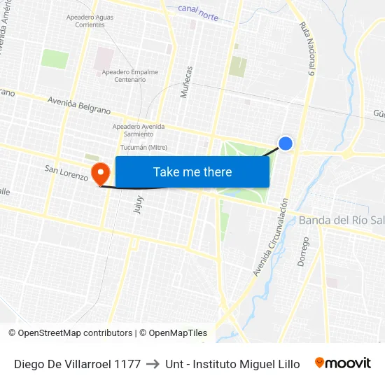 Diego De Villarroel 1177 to Unt - Instituto Miguel Lillo map