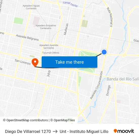 Diego De Villarroel 1270 to Unt - Instituto Miguel Lillo map