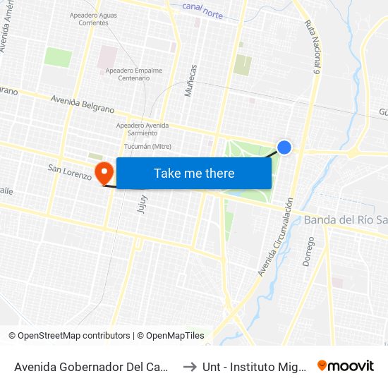 Avenida Gobernador Del Campo, 1118 to Unt - Instituto Miguel Lillo map