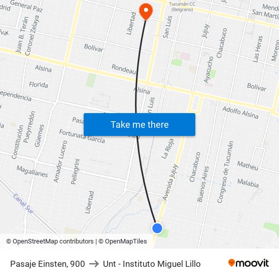 Pasaje Einsten, 900 to Unt - Instituto Miguel Lillo map