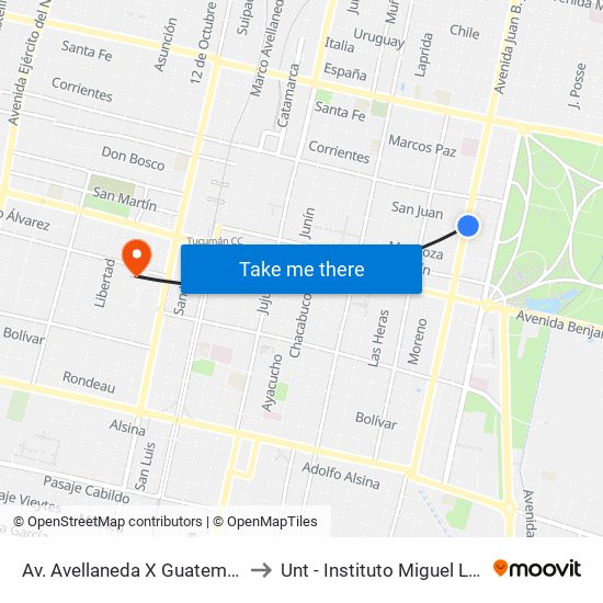 Av. Avellaneda X Guatemala to Unt - Instituto Miguel Lillo map