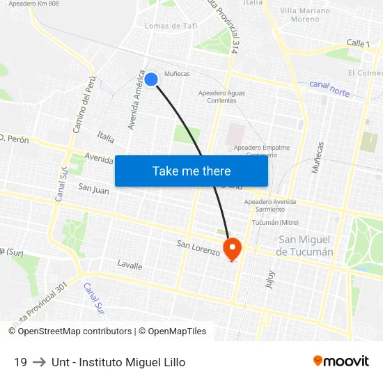 19 to Unt - Instituto Miguel Lillo map