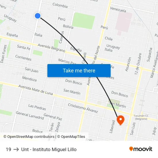 19 to Unt - Instituto Miguel Lillo map