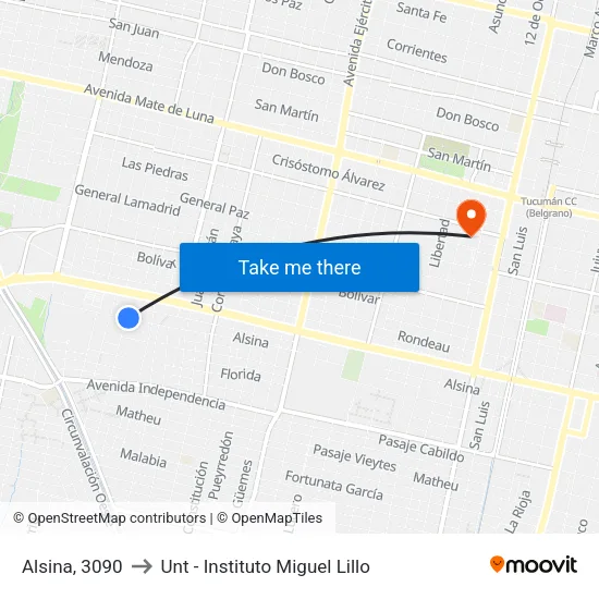 Alsina, 3090 to Unt - Instituto Miguel Lillo map