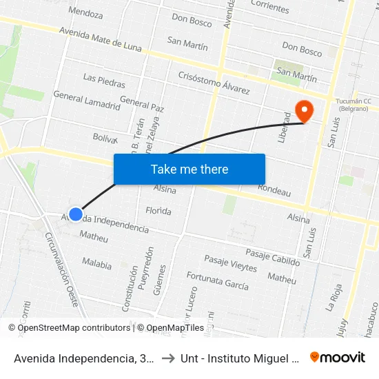 Avenida Independencia, 3100 to Unt - Instituto Miguel Lillo map