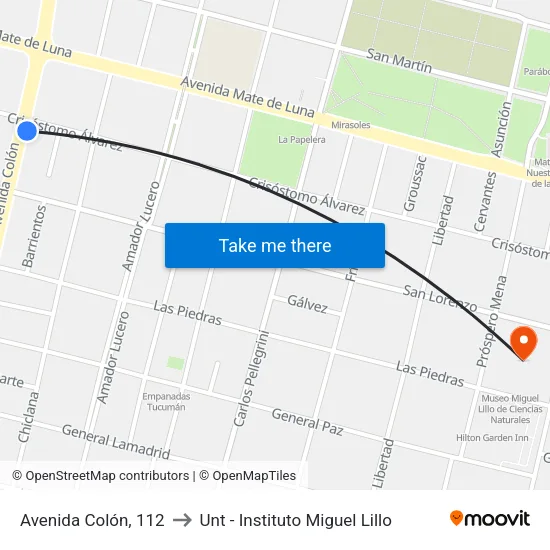 Avenida Colón, 112 to Unt - Instituto Miguel Lillo map