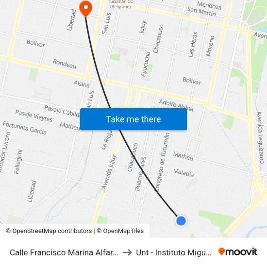 Calle Francisco Marina Alfaro, 1433 to Unt - Instituto Miguel Lillo map