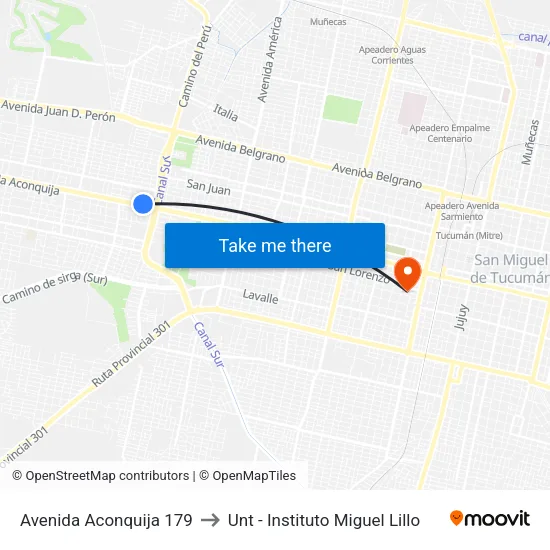 Avenida Aconquija 179 to Unt - Instituto Miguel Lillo map