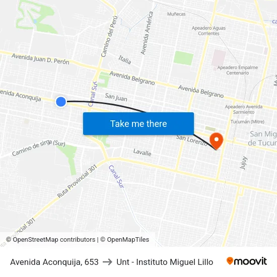 Avenida Aconquija, 653 to Unt - Instituto Miguel Lillo map
