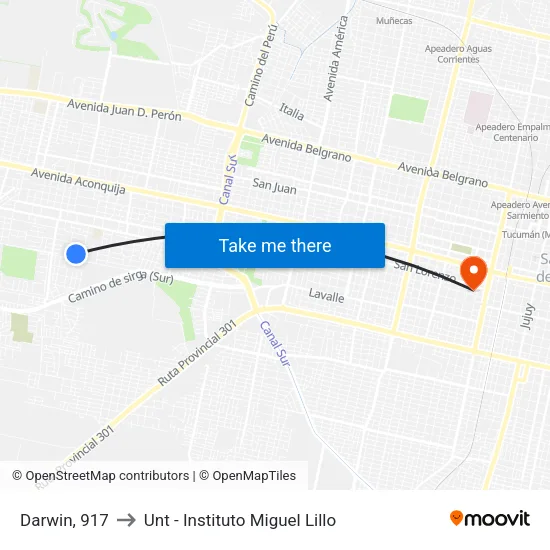 Darwin, 917 to Unt - Instituto Miguel Lillo map