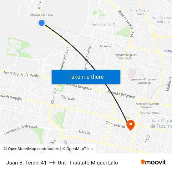 Juan B. Terán, 41 to Unt - Instituto Miguel Lillo map