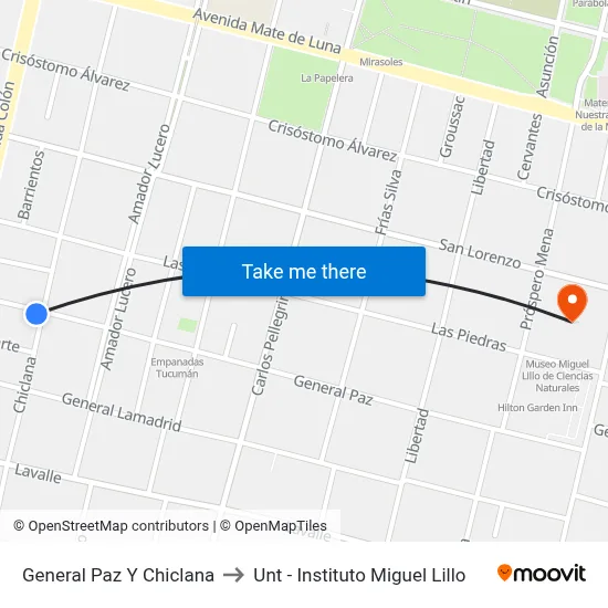 General Paz Y Chiclana to Unt - Instituto Miguel Lillo map