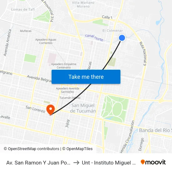 Av. San Ramon Y Juan Posse to Unt - Instituto Miguel Lillo map