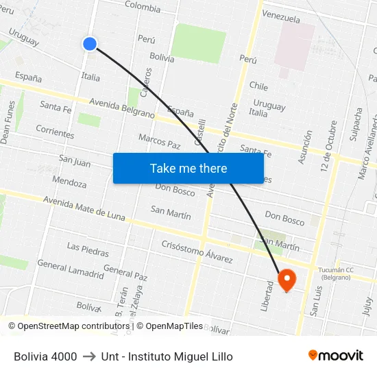 Bolivia 4000 to Unt - Instituto Miguel Lillo map