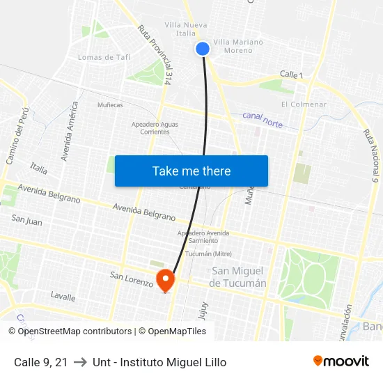 Calle 9, 21 to Unt - Instituto Miguel Lillo map