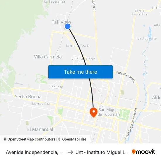 Avenida Independencia, 350 to Unt - Instituto Miguel Lillo map