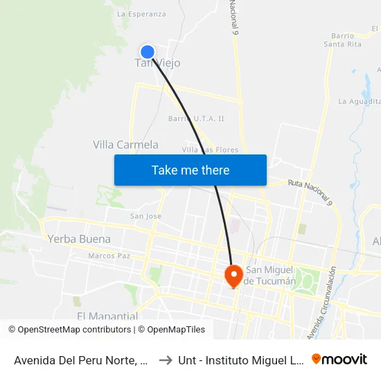 Avenida Del Peru Norte, 311 to Unt - Instituto Miguel Lillo map