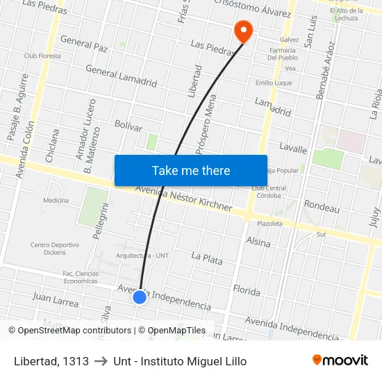 Libertad, 1313 to Unt - Instituto Miguel Lillo map