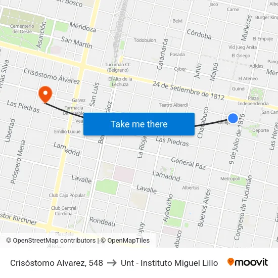 Crisóstomo Alvarez, 548 to Unt - Instituto Miguel Lillo map