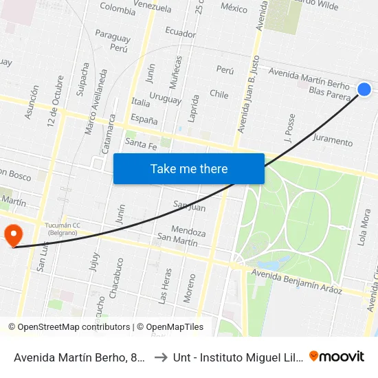 Avenida Martín Berho, 894 to Unt - Instituto Miguel Lillo map