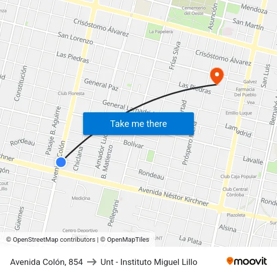 Avenida Colón, 854 to Unt - Instituto Miguel Lillo map