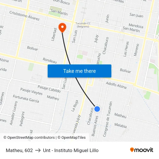 Matheu, 602 to Unt - Instituto Miguel Lillo map