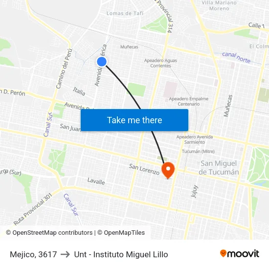 Mejico, 3617 to Unt - Instituto Miguel Lillo map