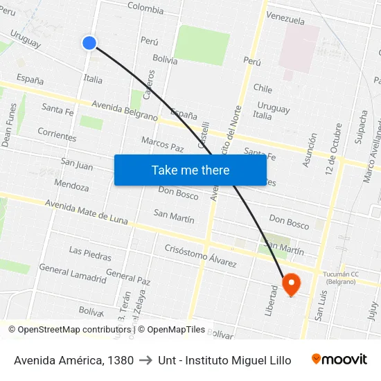 Avenida América, 1380 to Unt - Instituto Miguel Lillo map