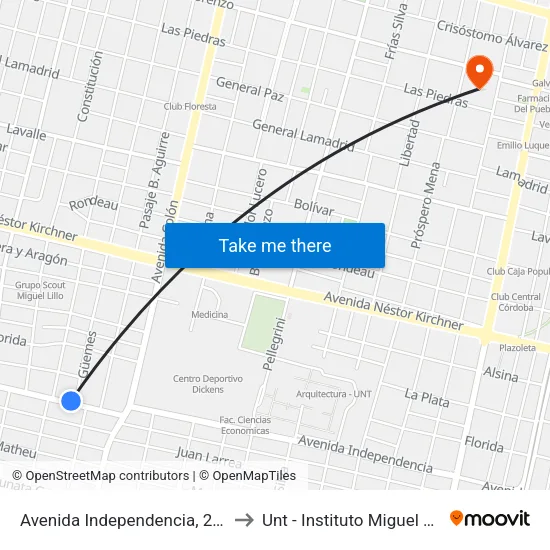 Avenida Independencia, 2415 to Unt - Instituto Miguel Lillo map
