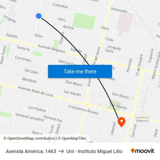 Avenida América, 1463 to Unt - Instituto Miguel Lillo map