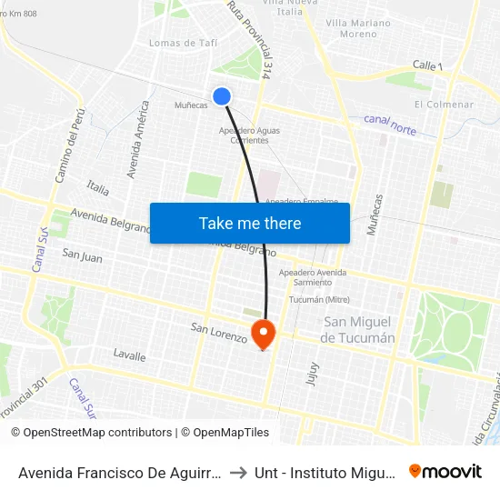 Avenida Francisco De Aguirre, 2719 to Unt - Instituto Miguel Lillo map