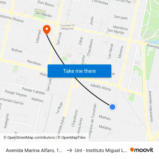 Avenida Marina Alfaro, 1287 to Unt - Instituto Miguel Lillo map