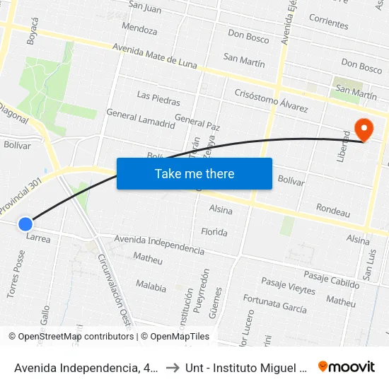 Avenida Independencia, 4215 to Unt - Instituto Miguel Lillo map