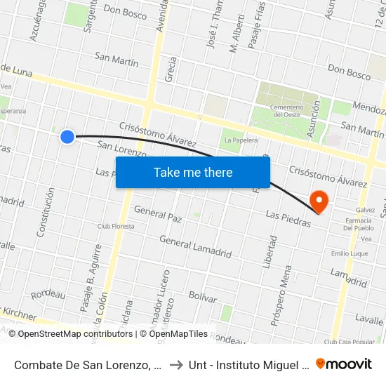 Combate De San Lorenzo, 2561 to Unt - Instituto Miguel Lillo map